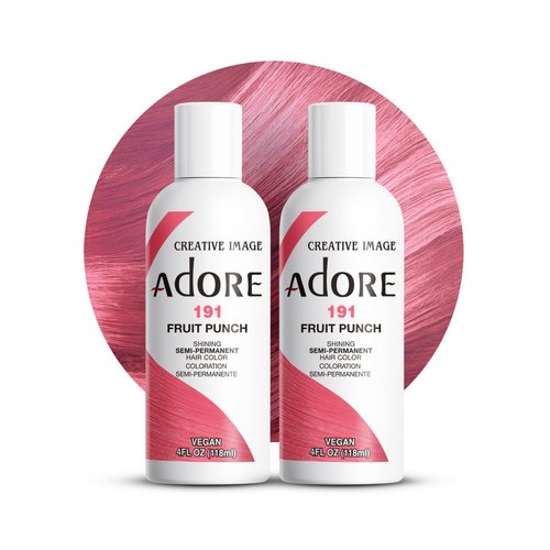 Adore Semi Permanent Hair Color - Vegan and Cruelty-Free Pink Hair Dye - 4 Fl Oz - 191 Fruit Punch (Pack of 2)