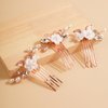 BERYUAN Wedding White Flower Rose Gold Leaf Pearls Crystal Rhinestone Hair Comb Pearls Teardrop Rhinestone Hair Piece Bride Headband for Bridal Women and Girls(3PCS) (rose gold)
