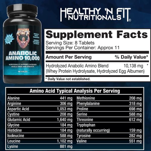 Healthy 'N Fit ANABOLIC Amino 10,000 90 Tablets, EAA & BCAA - 10,000 MGS Amino Acids per Serving