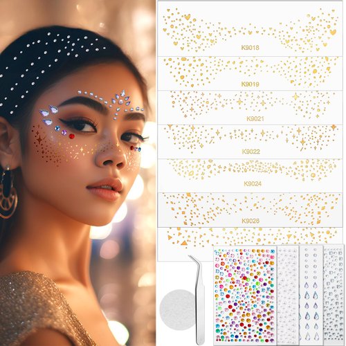 Mity rain Glitter Freckles And Face Gems - 10 Sheets Face Glitter Makeup Face Rhinestones Sparkles Stickers For Women - Star Freckles Temporary Tattoos Cosmetic Accessories(7 Patterns)