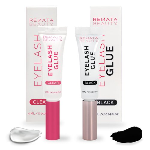 Renata Beauty 2-Pack Combo Set, Transparent & Black Eyelash Glue, Waterproof, 24-Hour Strong Hold, Dual-Function Tubes, Hypoallergenic, Professional Grade, Versatile Adhesive for All Lash Types, 2x4ml