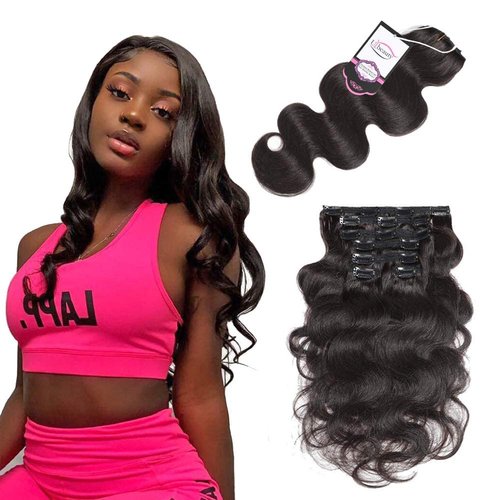 Clip in Hair Extensions Real Human Hair,Urbeauty Body Wave Hair Clip Ins for Black Women Human Hair,Clip In Hair Extensions Real Human Hair Black Girl, Seamless Clip In Hair Extensions 14 Inch