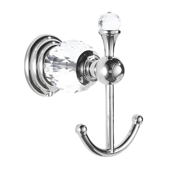 BATHSIR Crystal Robe Hook, Chrome Towel Hook for Bathroom Wall Mounted Silver Double Coat Hook