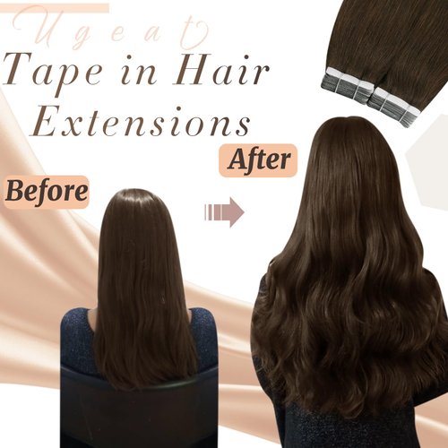Ugeat Tape in Hair Extensions Human Hair Brown Hair Extensions Tape in for Women Chocolate Brown Seamless Tape in Human Hair Extensions Natural 20inch 20Pcs 50G