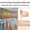 Go Ho Chameleon Gold Body Glitter Gel for Face Body Eye Lip Hair and Nails - Holographic Long Lasting Chunky Sequins Glitters,Reflective Glitter Gel,Festival Rave Accessories