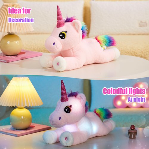 BSTAOFY Big Light up Pink Unicorn Stuffed Animal LED Unicorn Soft Plush Toy Birthday Valentines Christmas for Kids Girls 16.5‘’