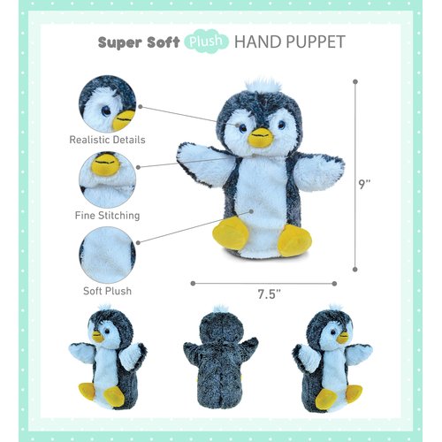 DolliBu Penguin Plush Hand Puppet for Kids - Soft Stuffed Animal Hand Puppet Toy for Puppet Show Games Puppet Theaters for Kids, Adult Cute Puppets Educational Toy to Teach Children & Toddlers