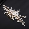 Teyglen Pearl Bride Wedding Hair Comb Flower Crystal Hair Piece Bridal Pearl Hair Comb Rhinestone Headpiece Hair Accessories for Women Girls (Gold)