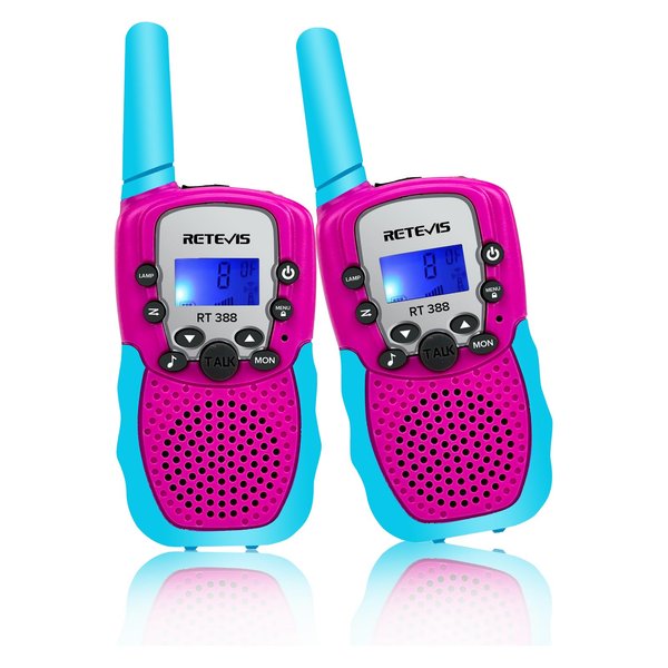Retevis RT388 Kids Walkie Talkies, 2 Way Radio 22 CH Walkie Talkie, Clear Sound Flshlight VOX, Toys Gifts for 3-12 Year Old Boys Girls, Toys for 3-12 Year Old Camping Outdoor Games(Blue Pink 1 Pair)