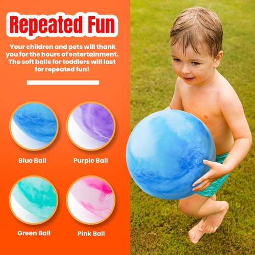 New Bounce Inflatable Bouncing Ball for Kids - Set of 4 Marbleized Bouncy Balls Plus Pump & 2 pins, Inflatable Sensory Balls, for Children and Pets - 8.5" Game Ball