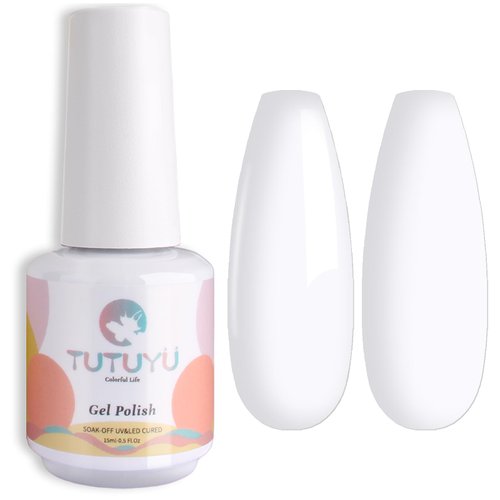 TUTUYU White Gel Nail Polish,0.51 Fl Oz Soak Off LED Opaque White Gel Polish for Nail Art Starter or Professional Manicute Salon,French Tips White Color Gel Kit - GP0047