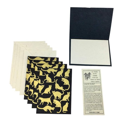 Nepal Greeting Card and Envelope Set: Cats, Eco-friendly Handmade Lokta Paper