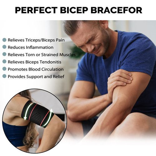 ITHW Bicep Tendonitis Brace for Pain Relief, Bicep Tendonitis Sleeve for Muscle Strains Recovery, Bicep Compression Sleeve for Men and Women (Medium, 1Pair)
