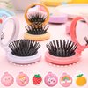 1Pc Travel Hair Brush with Mini Mirror - Portable Folding Round Massage Brush for Girls and Women, Strawberry Hair Care