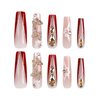Aegenacess Press On Nails Square - Red Press On Nails Extra Long, Luxurious Glue On Nails with 3D Butterfly Rhinestones, Semi-Transparent Nude Stick On Nails, Handmade 24PCS Fake Nails in 12 Sizes