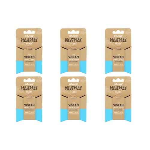 DrTung's Vegan Activated Charcoal Floss, Natural Lemongrass Flavor Dental Floss 6 Pack