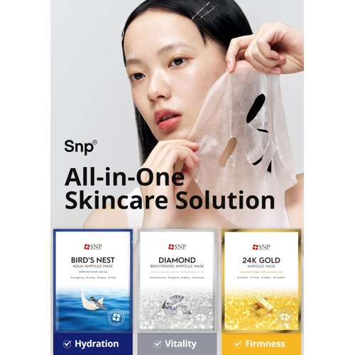 [K Beauty Snp] Variety Ampoule Sheet Mask Set | Bird's Nest, 24K Gold, and Diamond Face Mask | For Hydrating, Brightening, and Sensitive Facial Skin | Korean Face Masks Skincare | 12 Sheets