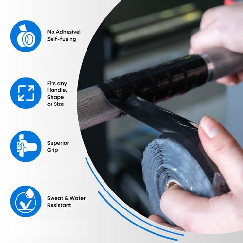 Core Prodigy Fusion Grip Tape - Silicone Rubber Wrap for Pull Up Bars, Barbells, Dumbbells, Sports and Gym Equipment, and Tools (10 Foot, Black)