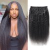Kinky Straight Clip In Hair Extensions Real Human Hair Clip Ins Seamless Yaki 100% Brazilian Remy Human Hair Clip In Hair Extensions For Black Women Natural Black Color Double Weft 18inch 8pcs 120g