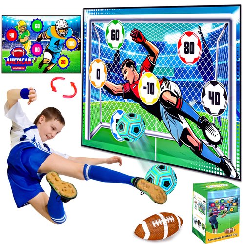 2 in 1 Soccer Ball Games Set& American Football Toss Party Favors Toys for Boys 8-12 Indoor Outdoor Backyard Throwing Target Kids Soccer Gift for 4 5 6 7 8 9 10+ Year Old Boys Girls Birthday Christmas