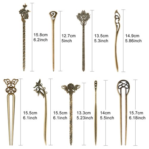 TUPARKA 18 PCS Hair Sticks Vintage Hair Pins Chinese Women Hair Chopsticks Pins Retro Vintage Decorative for Hair Accessory（9 Design） (bronze)