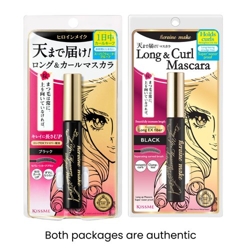 HEROINE MAKE by KISSME Mascara Duo Set | 2 Full-Size - Long & Curl Up Waterproof Mascara, Japanese Lengthening & Volume Fiber Tubing Eye Makeup, Black
