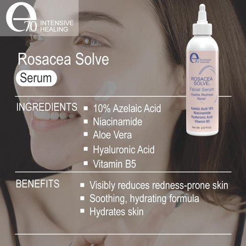 E70 Rosacea Serum - Redness Relief Serum For Rosacea and Acne-Prone Skin - Skin Care With Beneficial Ingredients, Aloe Vera, Hyaluronic Acid, Almond Oil, Licorice & Chamomile Extracts - No Parabens