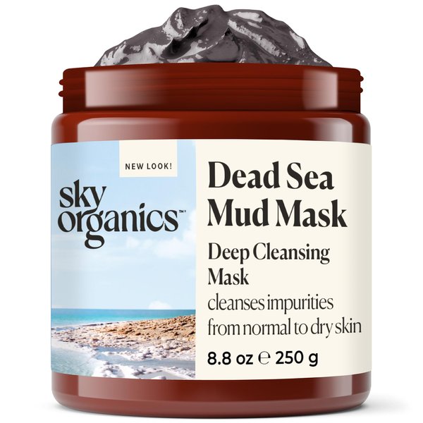Sky Organics Dead Sea Mud Mask for Face, Deep Cleansing Mask with Shea Butter & Aloe Vera, Cleanse Away Impurities and Leave Skin Feeling Clean & Refreshed, Suitable for Normal to Dry Skin, 8 fl. Oz.