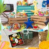 Geetery 12 Pcs Wooden Summer Themed Party Table Decorations Beach Table Sign Standing Centerpieces Beach Pool Party Decorations Summer Baby Shower Decorations for Luau Hawaii Beach Pool Party