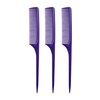 Allegro Combs 61 XL Rat Tail Combs Wide Tooth Comb Detangling Hair Styling Coarse Hair Foiling Thick Back Parting Combs Hairstylist Combs For Women Made In USA 3 Pc. (Dark Purple)