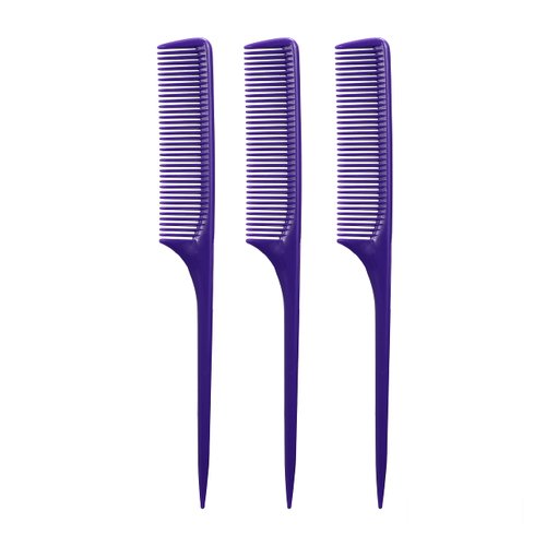 Allegro Combs 61 XL Rat Tail Combs Wide Tooth Comb Detangling Hair Styling Coarse Hair Foiling Thick Back Parting Combs Hairstylist Combs For Women Made In USA 3 Pc. (Dark Purple)