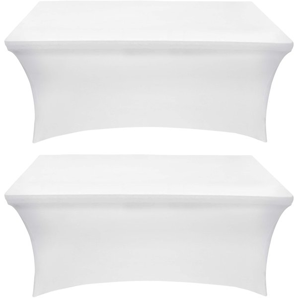 Utopia Kitchen Spandex Tablecloth 2 Pack [6FT, White] Tight, Fitted, Washable and Wrinkle Resistant Stretch Rectangular Patio Table Cover for Event, Wedding, Banquet & Parties [72Lx30Wx30H Inch]
