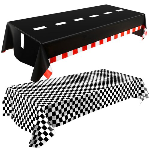 Breling 2 Packs Car Birthday Party Decorations Plastic Car Table Cloth Two Fast Disposable Race Road Checkered Party Supplies Car Theme Party Favors for Birthday, 54 x 108 Inch