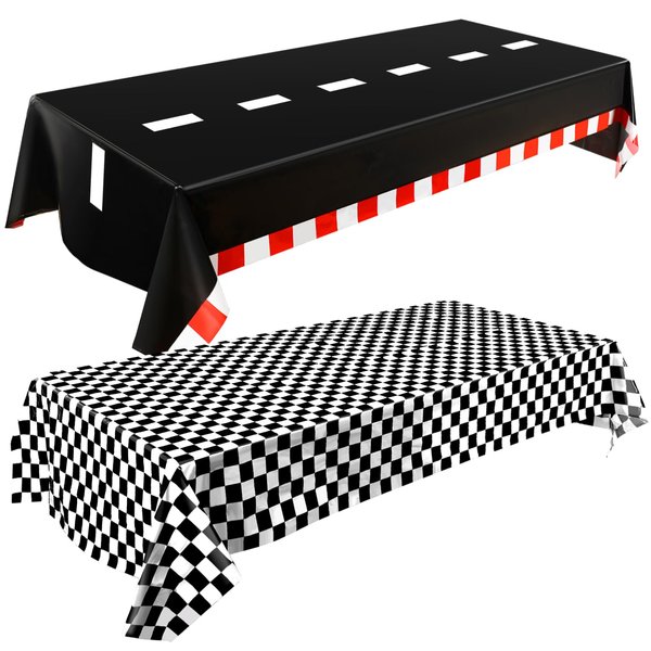 Breling 2 Packs Car Birthday Party Decorations Plastic Car Table Cloth Two Fast Disposable Race Road Checkered Party Supplies Car Theme Party Favors for Birthday, 54 x 108 Inch