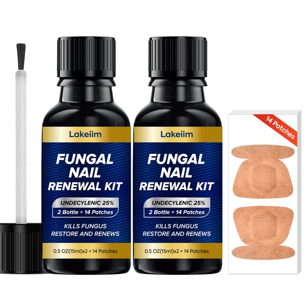 Toenail Fungus Treatment Extra Strength: 25% Undecylenic Acid & Tea Tree Oil - Repairs Yellow Thick Brittle Toe and Fingernails - 2 Bottles with 14 Patches