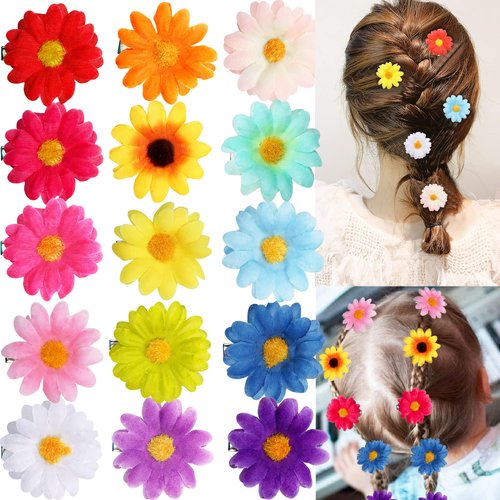 CÉLLOT 15Pcs Flower Hair Clips,Multi-Colored 1.5&quot; Daisy Flower Hairpins Alligator Clips for Women...