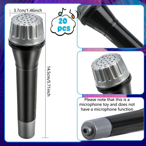 Haconba 20 Pack Microphone Toy Plastic Stage Fake Mic Costume Prop for Cosplay Stage Play Birthday Karaoke Party Favors (Color Set 1)