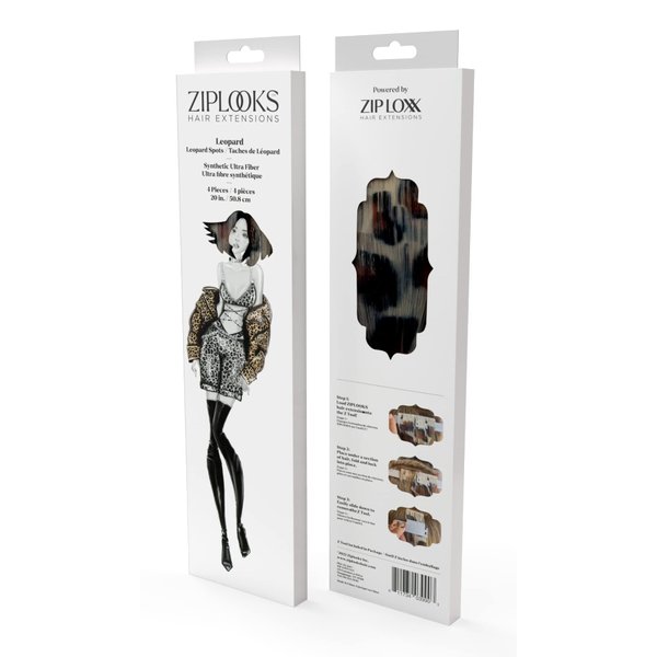 ZIPLOOKS | Leopard 20'' Ultra Synthetic Fiber Colored Hair Extensions with Z Tool Patented Technology, Damage-Free Hair and Scalp, 4 Piece