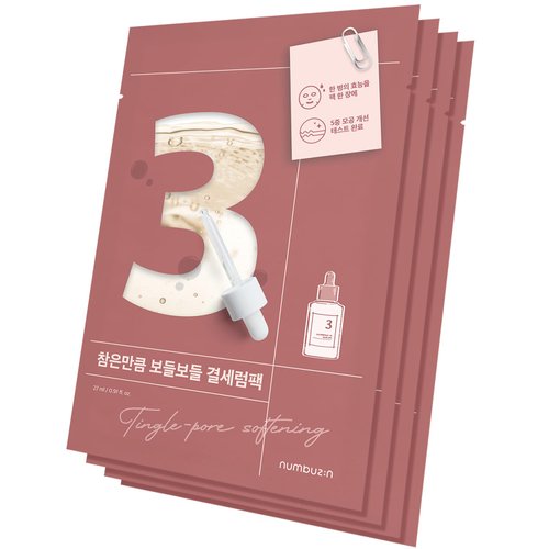 numbuzin No.3 Tingle-Pore Softening Sheet Mask 4ea | Pore Minimizing, Skin Softening Face Mask with Bifida, Tingle Pore Complex | Hydrates, Smooths Rough, Bumpy Skin, Improves Glow | Korean Skincare