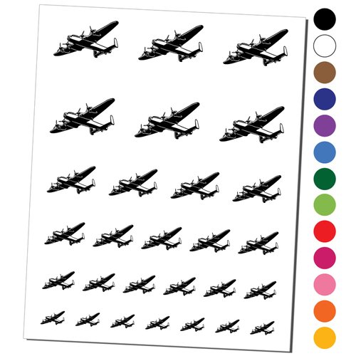 Military Bomber Plane Temporary Tattoo Water Resistant Fake Body Art Set Collection - Black (One Sheet)