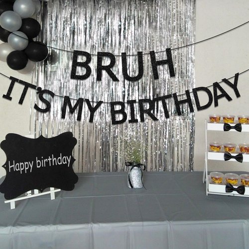 Sursurprise Bruh It’s My Birthday Decorations, Black Bruh It’s My Birthday Banner, Preteen and Teen Boy Birthday Decor, Bruh Birthday Party Supplies