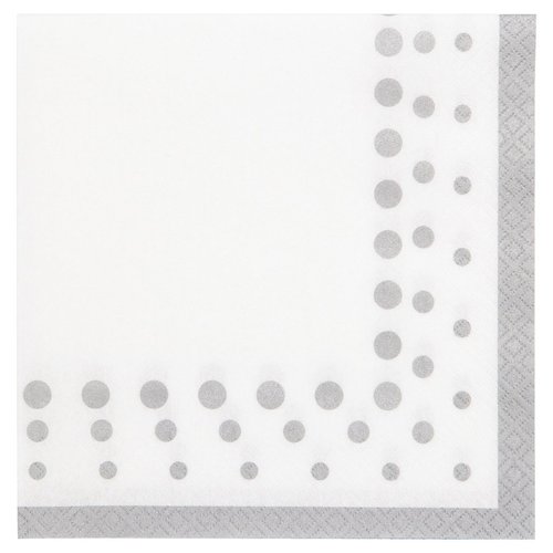 Creative Converting 317849 Sparkle and Shine Silver Paper Lunch Luncheon Napkins, 6.5" x 6.5", Silver & White