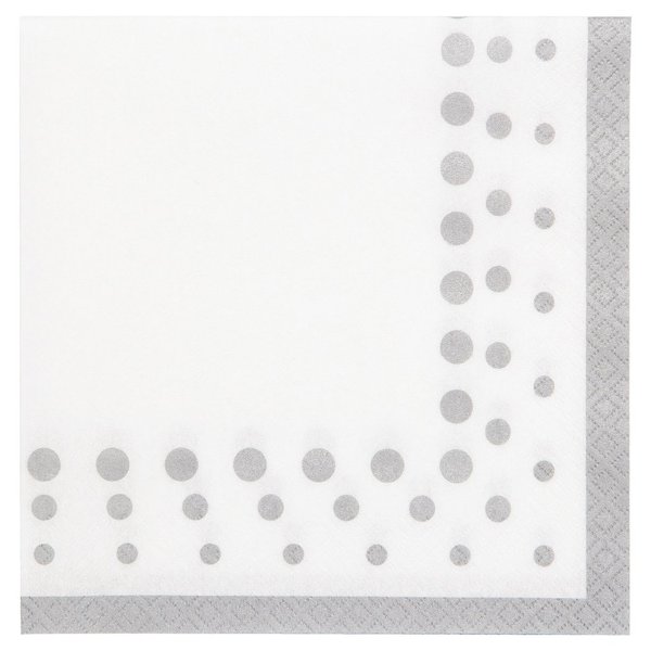 Creative Converting 317849 Sparkle and Shine Silver Paper Lunch Luncheon Napkins, 6.5" x 6.5", Silver & White