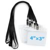 50 Pack Clear Plastic Horizontal Name Tag Badge Holder 4×3 Inches and 50 Pack Black Lanyard Waterproof Name Tag Holder with Lanyard for Adults Kids Office School