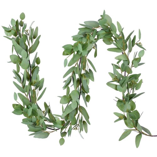 DearHouse 5.5Ft Seeded Eucalyptus Garland, Artificial Vines Faux Eucalyptus Leaves Table Garland Artificial Eucalyptus Garland Greenery Wedding Backdrop Arch Wall Decor