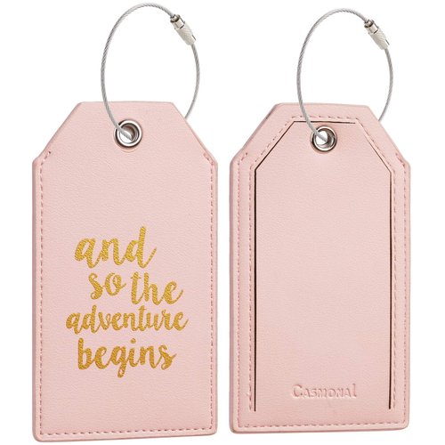 Luggage Tag & Personalized Luggage Tags for Suitcases Leather Bag Tags for Backpacks Handbag School Instrument with Name ID Label Travel Essentials, Unique Fun Pink Baggage Tags 2 Pack