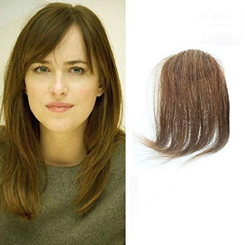 Dsoar Clip in Bangs Real Human Hair Side Bangs Natural Side Swept Bangs Clip in Straight Fringe Hair Extensions(Light Brown Color)