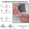 ITPOYOL 32 PCS Planet Nail Charms White Pink Cross Nail Charms for Acrylic Nails 3D Nail Art Supplies Saturn Rhinestones Design Nail Gems Shiny Nail Art Jewels Accessories for Women Nail Decorations