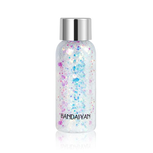 Body Glitter Gel, Long Lasting Holographic Face Glitter Gel for Hair, Body, Nail, Waterproof 9 Color Liquid Glitter Body Makeup fo Women (#9 White, 1PC)