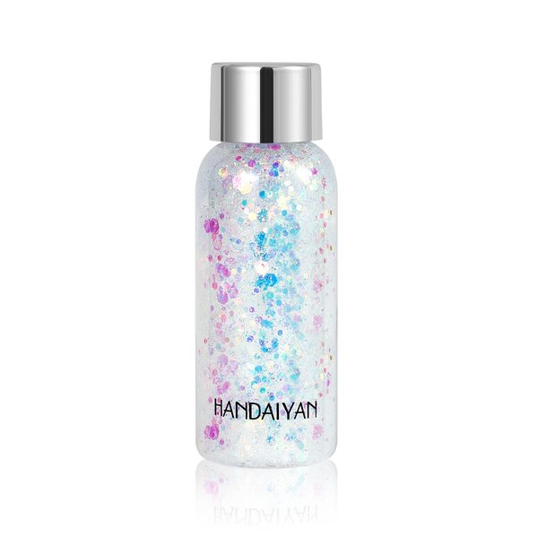 Body Glitter Gel, Long Lasting Holographic Face Glitter Gel for Hair, Body, Nail, Waterproof 9 Color Liquid Glitter Body Makeup fo Women (#9 White, 1PC)